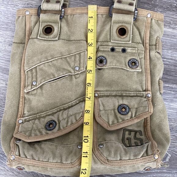 Rare G-Star Olive Green Khaki Canvas Tote Bag Adjustable Straps Street Military - Picture 14 of 16